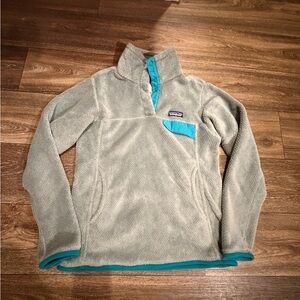Patagonia Synchilla Snap-T Pullover Gray Teal Fleece Womens Small Cozy Jacket